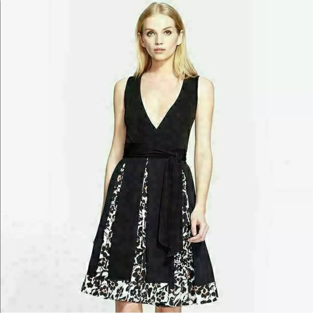 100% silk DVF Malma wrap dress w leopard panels 14